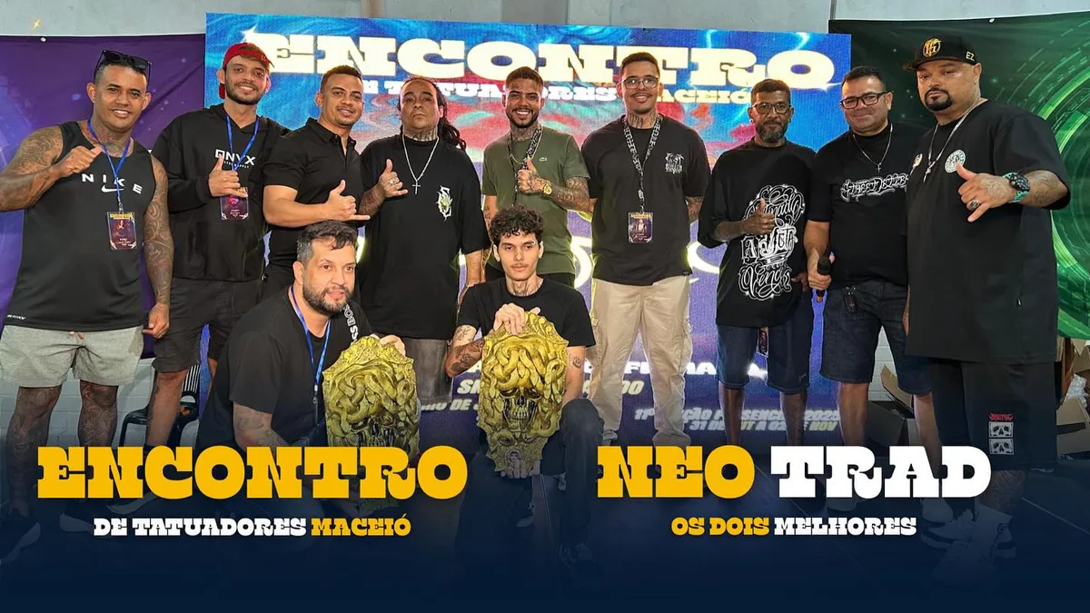 Ramon entre os dois melhores de Neo Trad no Encontro de Tatuadores Maceió